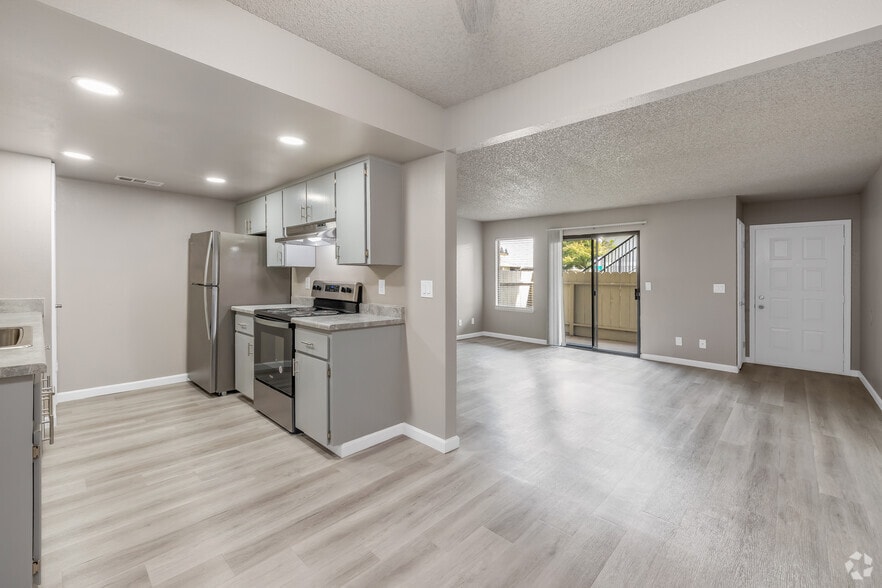 View of Kitchen and Living Room - Harvest Apartments