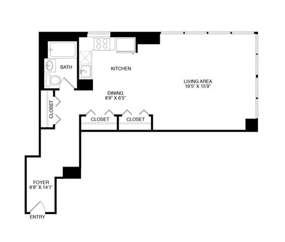 Studio One Bath (704 SF) - 800 Sixth Apartments