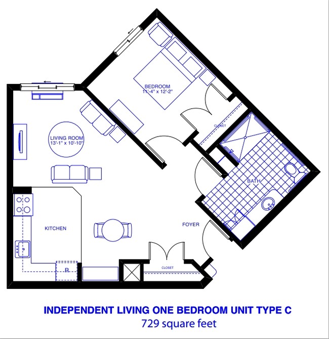 Independent Living One-Bedroom Unit Type C - Patriots Landing Independent/Assisted Living