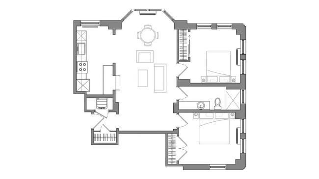 Large Corner Two Bedroom with Breakfast Bar - The Abington
