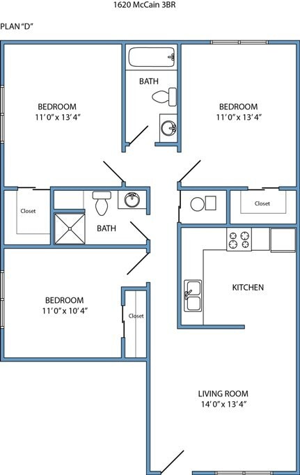 Plan D - 3-bed, 2-bath - 1620 McCain Lane
