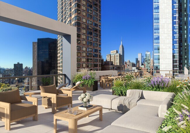 Elevate your lifestyle at The Lotus, where stunning city views blend with modern amenities. Unwind on the expansive rooftop terrace, perfect for gatherings or quiet moments. Explore your new home today and schedule a tour! - The Lotus NYC