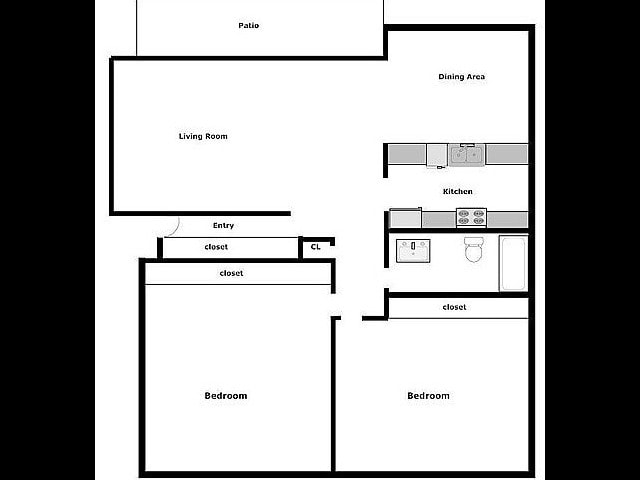 Two Bedroom One Bath, 863 SF - The Greenery Apartment Homes