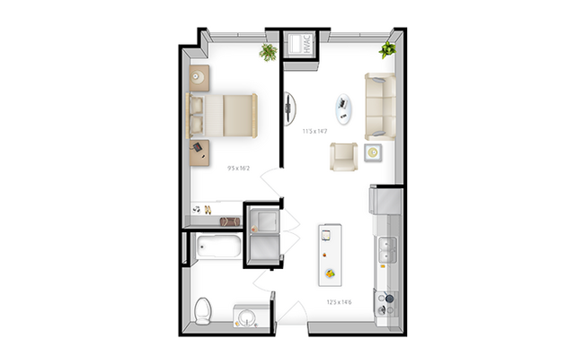 The Bridges Dinkytown A3 1x1 Floor Plan - The Bridges Dinkytown