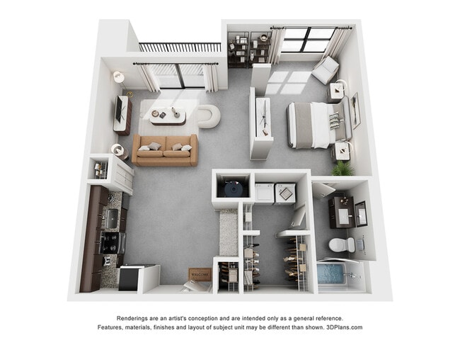 The Fulton Floor Plan | 1 Bedroom Apartment in Atlanta | 954 sq ft | Cottonwood Westside | Apartment Homes - Cottonwood Westside
