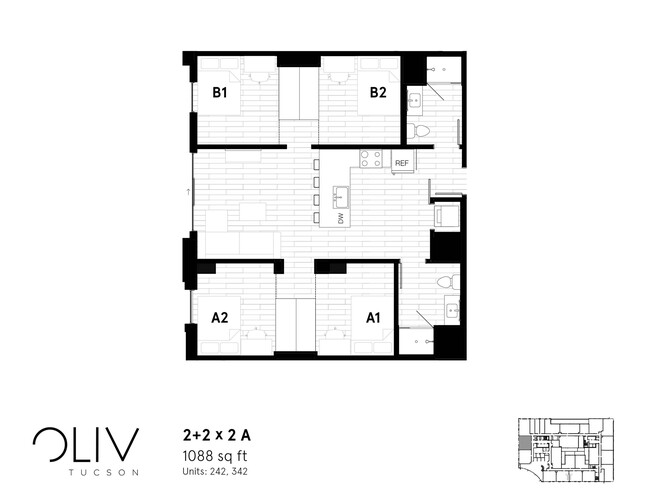 Two bedroom floor plan - oLiv Tucson