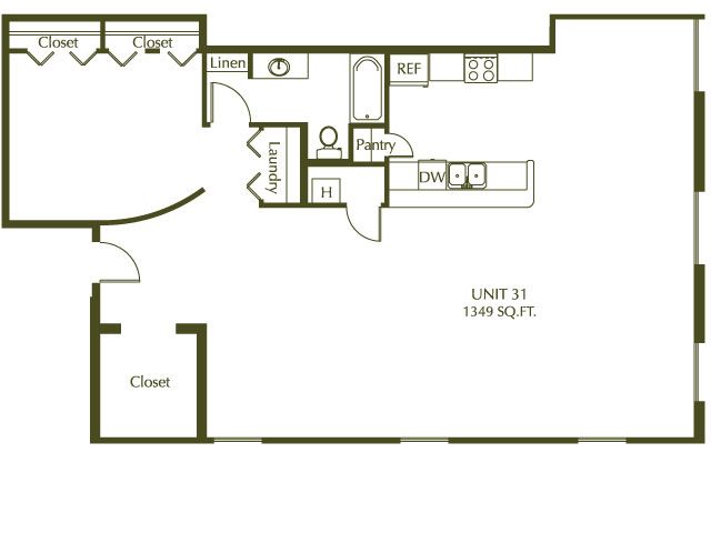 1 Bedroom / 1 Bath / 1349 Sq.Ft. - Eleventh Street Lofts