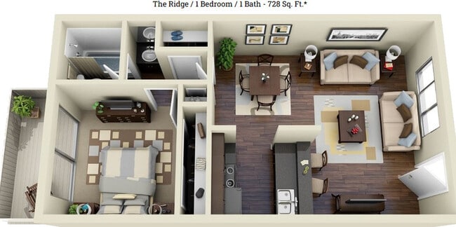 The Ridge – 1 Bed / 1 Bath Floorplan 726sf - Evria Terraces (NEW) Apartments