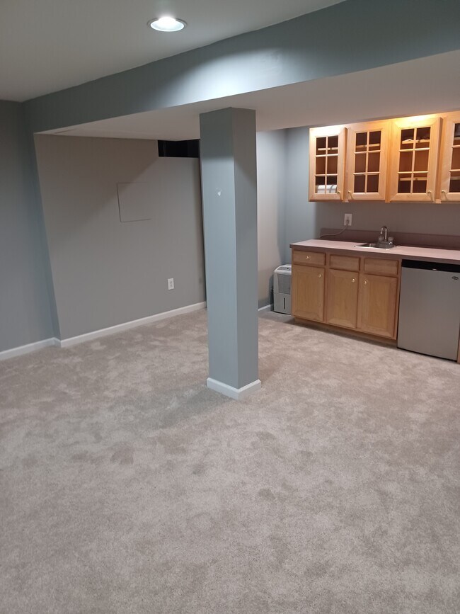 Finished basement with wet bar, cabinets, sink and mini fridge - 116 E Moreland Ave