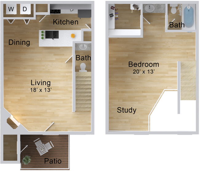 Tahoe 1 bd 1.5 bath Townhome.png - The Pinnacle Apartments