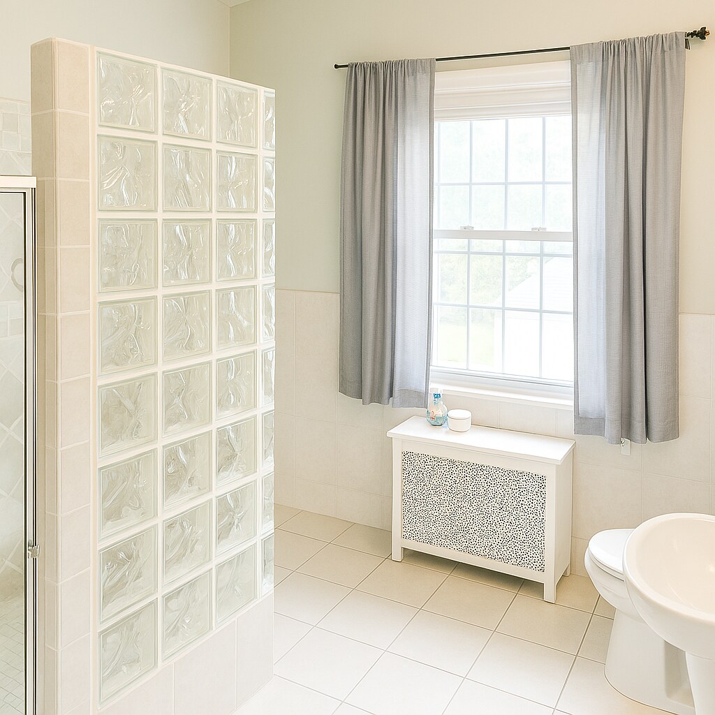 Upper-level bathroom with a glass-block shower - 56 Jefferson Ave