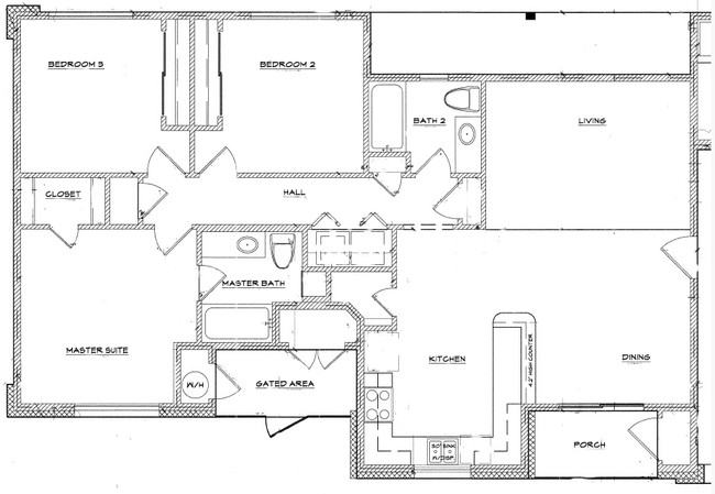 3x2 Floor Plan - Brick Wall Apartments