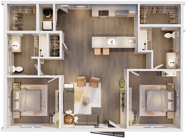 2A 2 bed, 2 bath Floorplan - 961 SF - South Bank at Quarry Trails