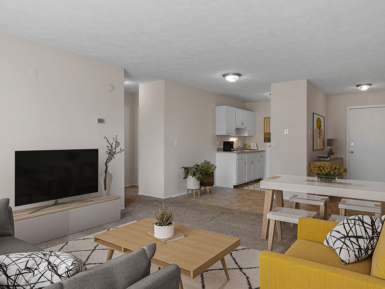 Connected Living and Dining Area - Lakecrest Apartments