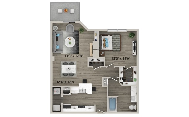 One Bedroom One Bath Floor Plan - Halston on Frankford