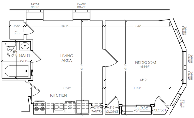 1 Bedroom | 1 Bathroom Unit C1 - Campus Apartments