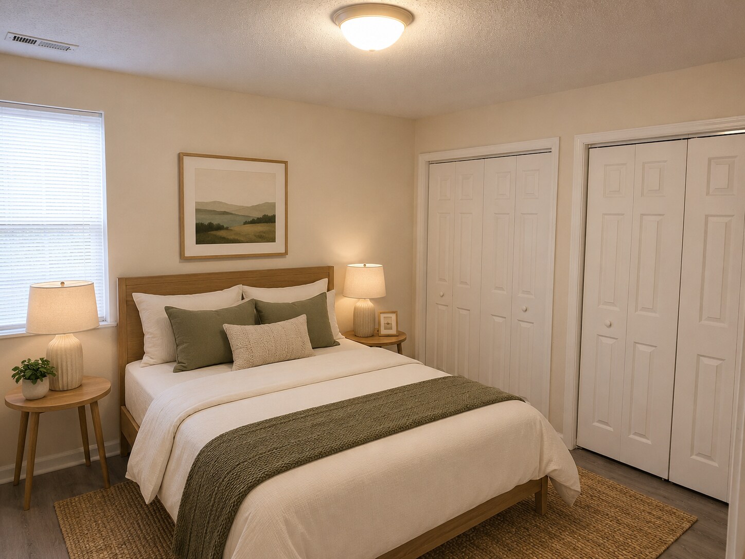 Master Bedroom (AI-staged) - 411 Cattleman Dr NE