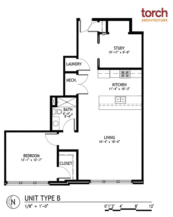 Unit B - 1 bd/1ba (2nd FL -970 SF) - The Washington