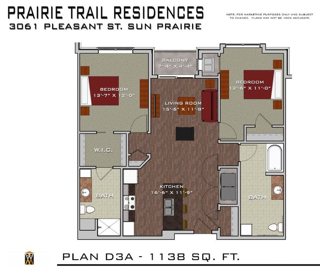 2 Bedroom Unit Floorplan - Prairie Trail Residences