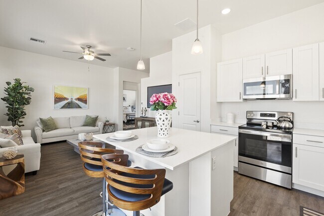 Two Bedroom Tortolita Floorplan Kitchen and Living Room - Casitas on Catalina
