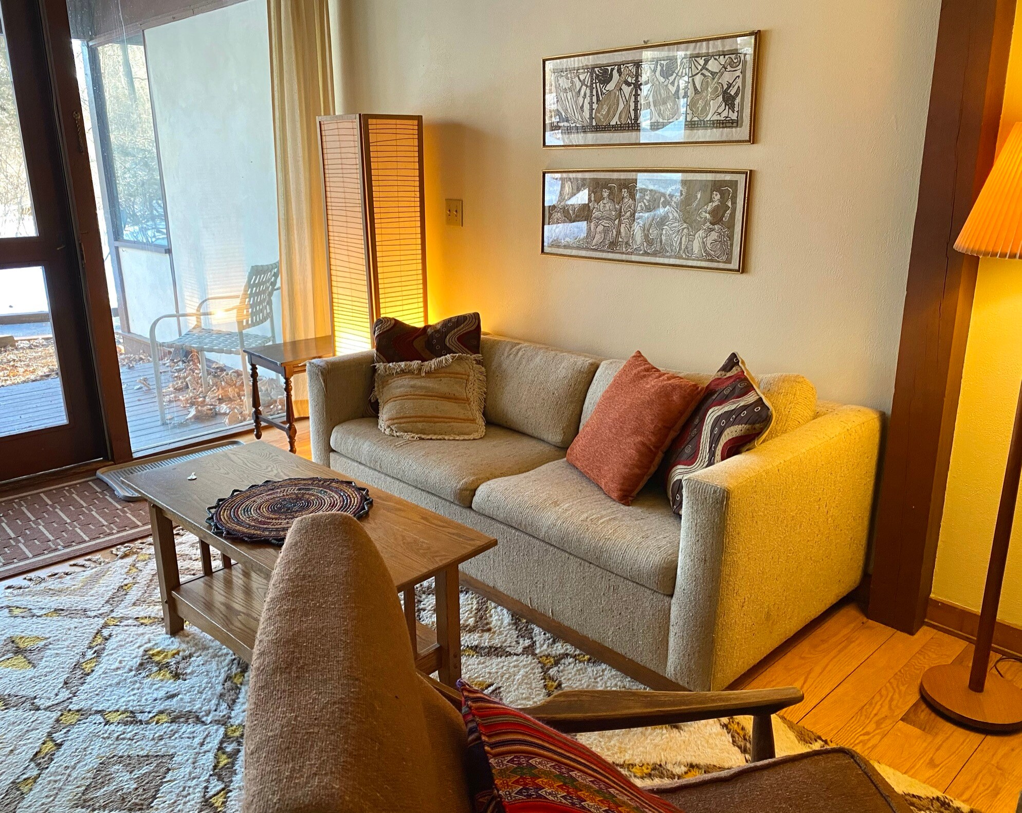 Living room sofa and floor to ceiling windows - 206 Hanshaw Rd