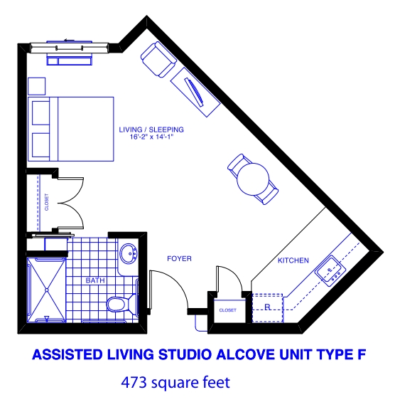 Assisted Living Studio Alcove Unit Type F - Patriots Landing Independent/Assisted Living