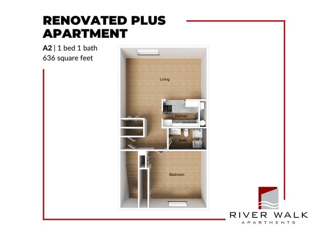 A2 Renovated Plus Floor Plan - River Walk Apartments