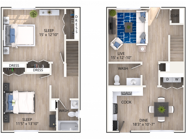 2x1.5 Townhouse Spacious Floorplan - Forest Vale Apartments