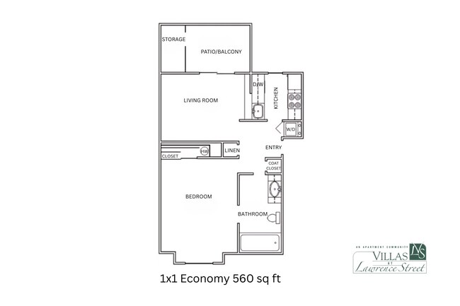 1x1 Economy l 560 sq ft l Villas at Lawrence Street - Villas at Lawrence