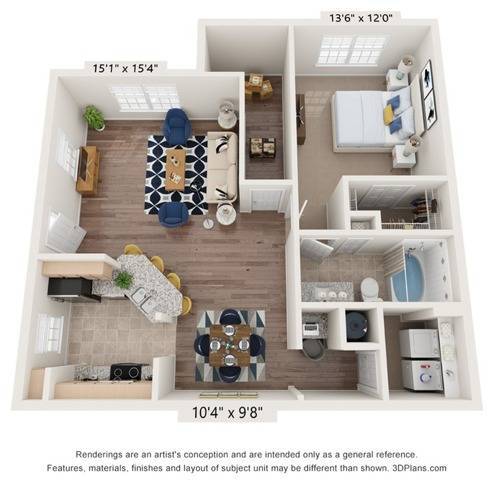 One Bedroom One Bathroom Floor Plan - Discovery Palms