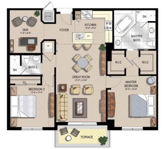 2BR/2BA - Two City Plaza