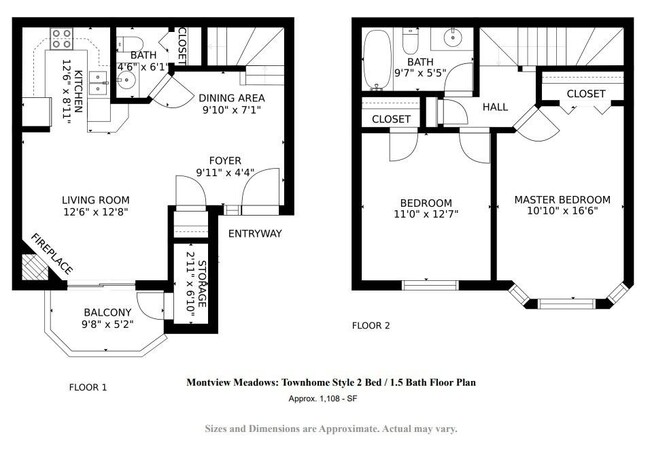 Montview Meadows 2 bedroom / 1.5 bathroom Townhome. Square footage and layout may vary by location. - Montview Meadows