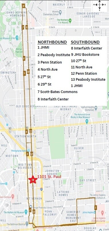 Hopkins shuttle route - 1101 Saint Paul St
