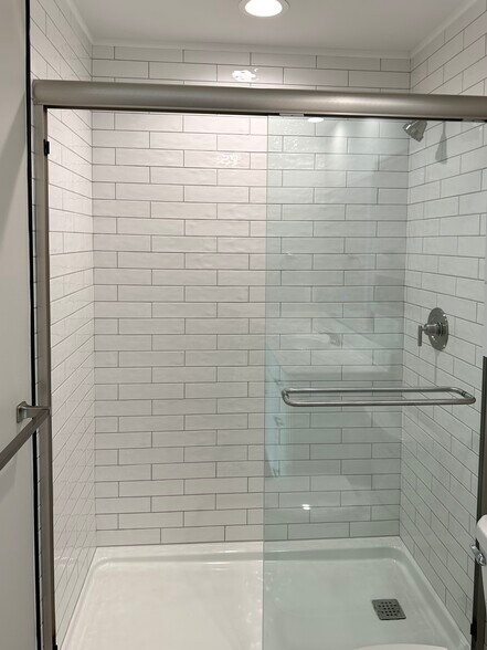 Subway tiled walk-in shower, spa door - 2217 Kenwood Blvd SE