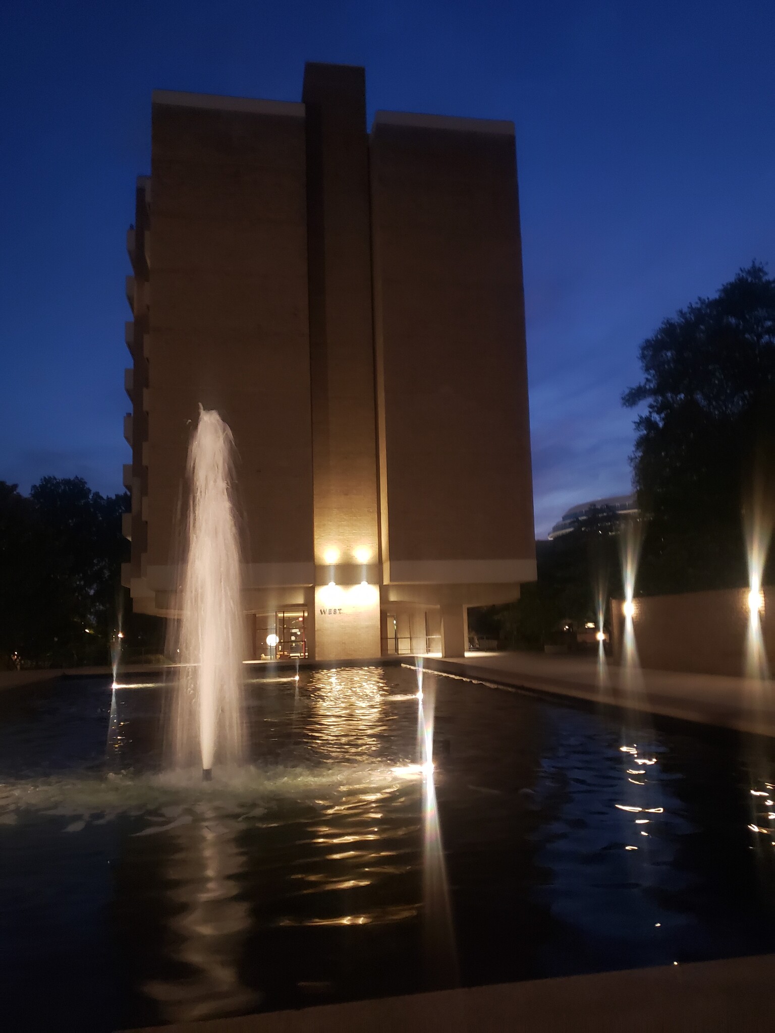 West Tower and the fountain at night. Elevators in each tower. - 490 M St SW