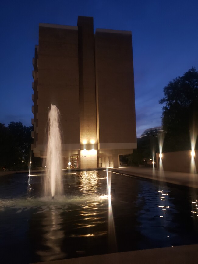 West Tower and the fountain at night. Elevators in each tower. - 490 M St SW