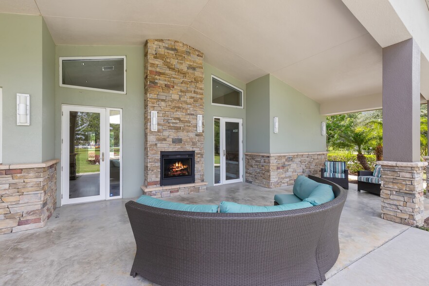 Fireplace and Seating at Clubhouse - The Lodge at Woodlake