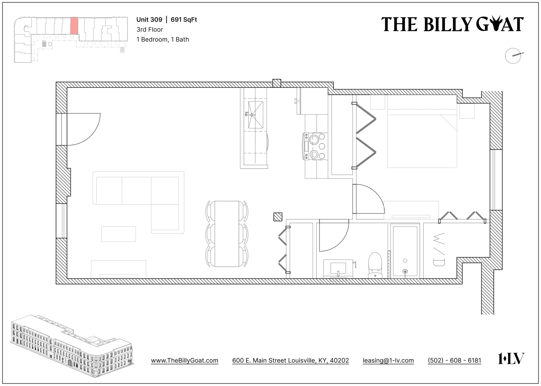 Unit 309 Floor Plan - The Billy Goat
