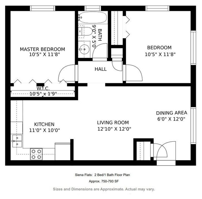 Siena Flats 2 bedroom / 1 bathroom. Square footage may vary by location. - Siena Flats