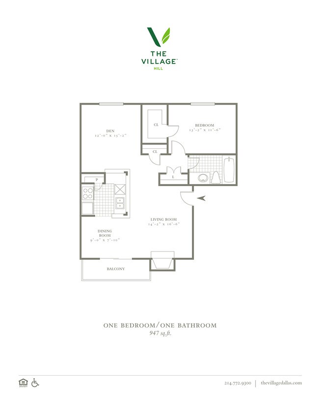 One Bedroom/One Bath - 947sf - The Village Hill