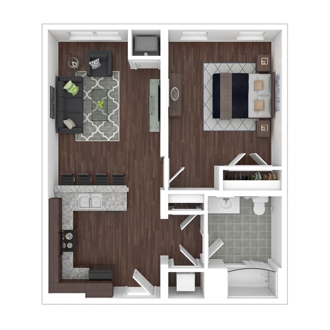 One Bedroom Floorplan 7850 East Jefferson 3D - 7850 East Jefferson