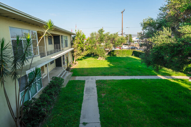 big lawn surrounded by tall hedge - 5778 Clemson St