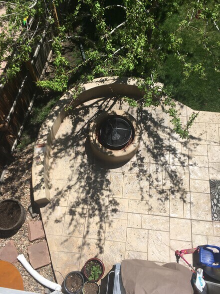 Shaded Wood Burning Firepit & sitting wall - 5736 S. Garland Way