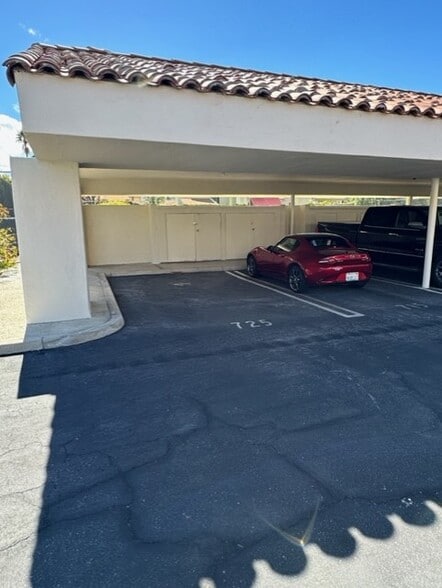 Large assigned carport parking with storage cabinet. - 255 E Avenida Granada