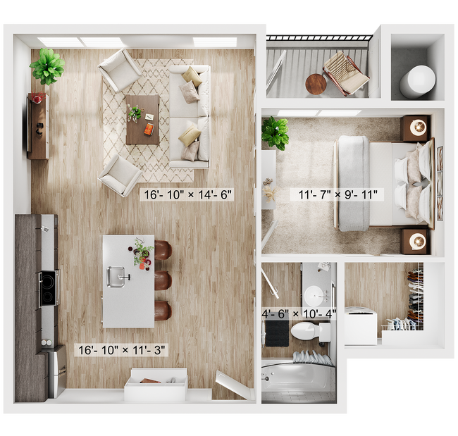 1BR/1BA - A4 - 698SQFT - Claro at High Point