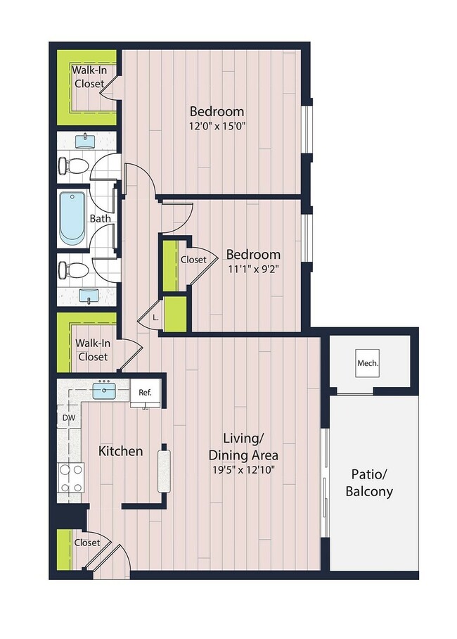 B1-60 Two Bedroom Floor Plan - Creekside Village I