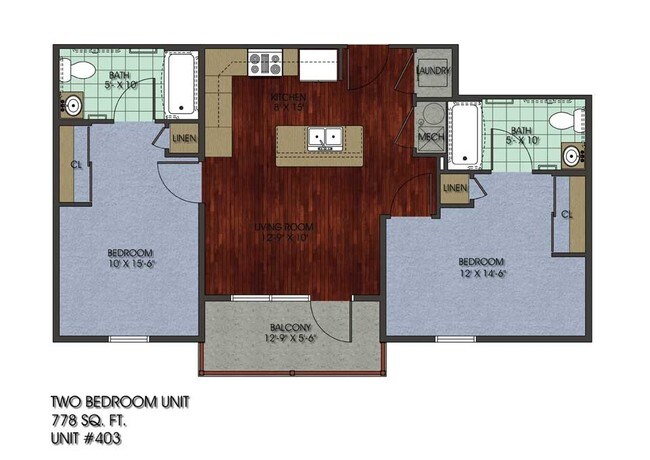 778 SQ ft 2 BR - Smith Apartments @ 53 East Chalmers