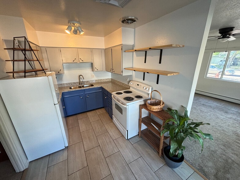 New granite counter tops, sink, faucet, and shelving. - 1718 White Ave
