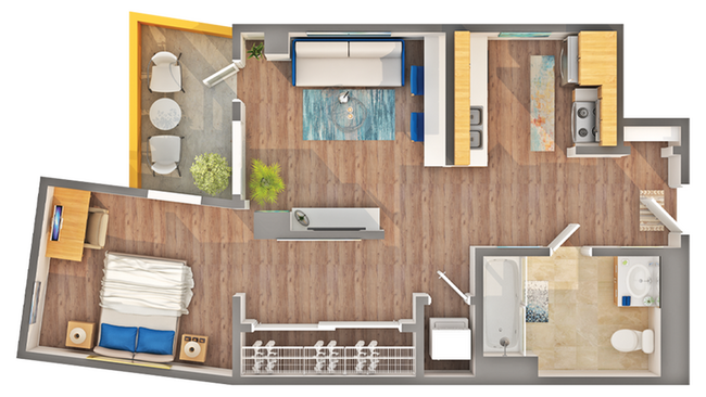 A4 1-Bed Floorplan - Unit 317 - Arrive Seaside II