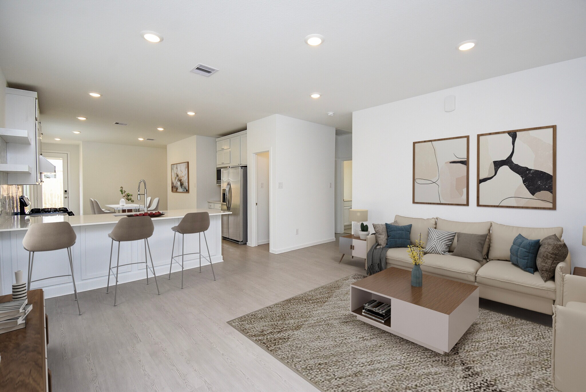Staged photo: breakfast bar, living room - 6714 Iron Clover Dr
